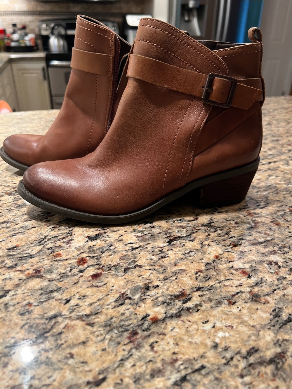 Vince Camuto Chestnut Brown Leather Ankle Booties with Buckle